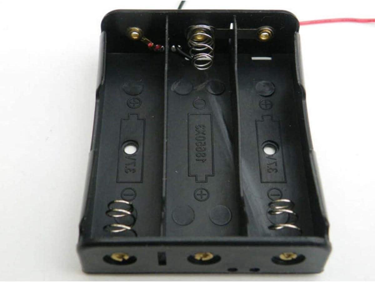 Batterij Houder - Batterij Clip Box - DIY Elektrisch Circuit - Metalen Veer Pin - 3 Slots - Zwart