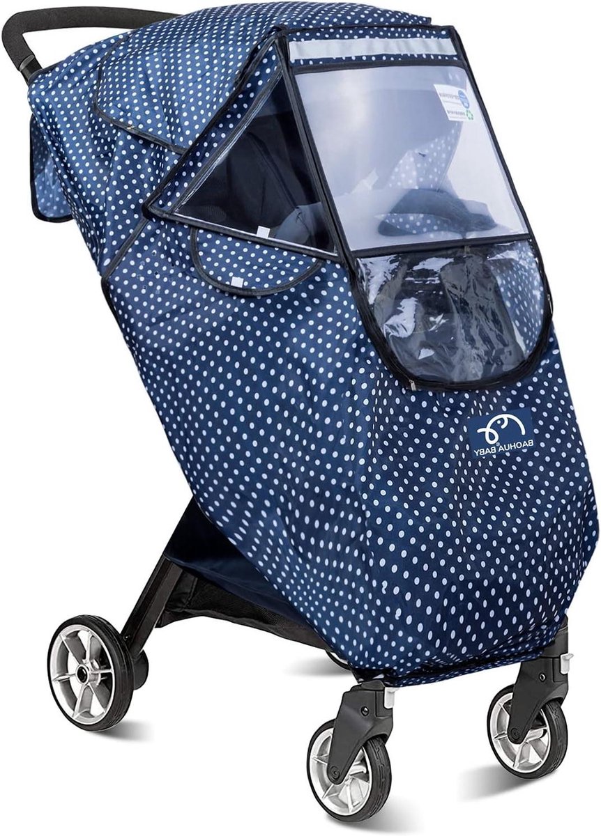Wandelwagen Regenhoes - Kinderwagen Beschermhoes - Baby Reizen Beschermen - Universele Pasvorm - 39.4 x 29.5 cm - Polka dot blauw