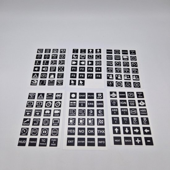 Simracing Sticker Vel - Iconen Stickers - Simulator Inrichting - Lichtdoorlatende Pictogrammen - 17.5mmx17.5mm - Zwart Transparant van Merkloos — afbeelding 3