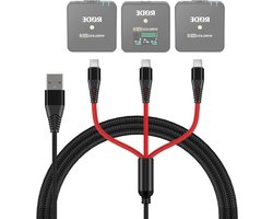 3-in-1 USB-C Kabel - Oplaadkabel Microfoon - Apparaten Opladen - 3 Type-C Stekkers - 12 m - Zwart Rood