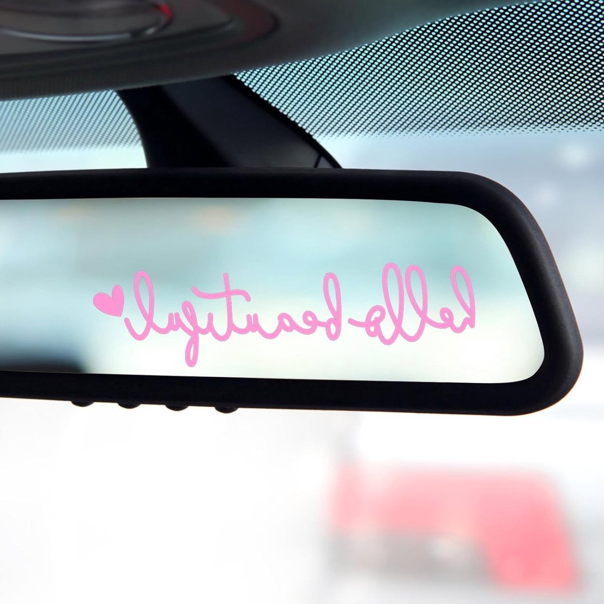 Set van 3 Positieve Auto Spiegel Stickers, Achteruitkijkspiegel Decals en Raamstickers voor Auto Accessoires voor Vrouwen (Roze)