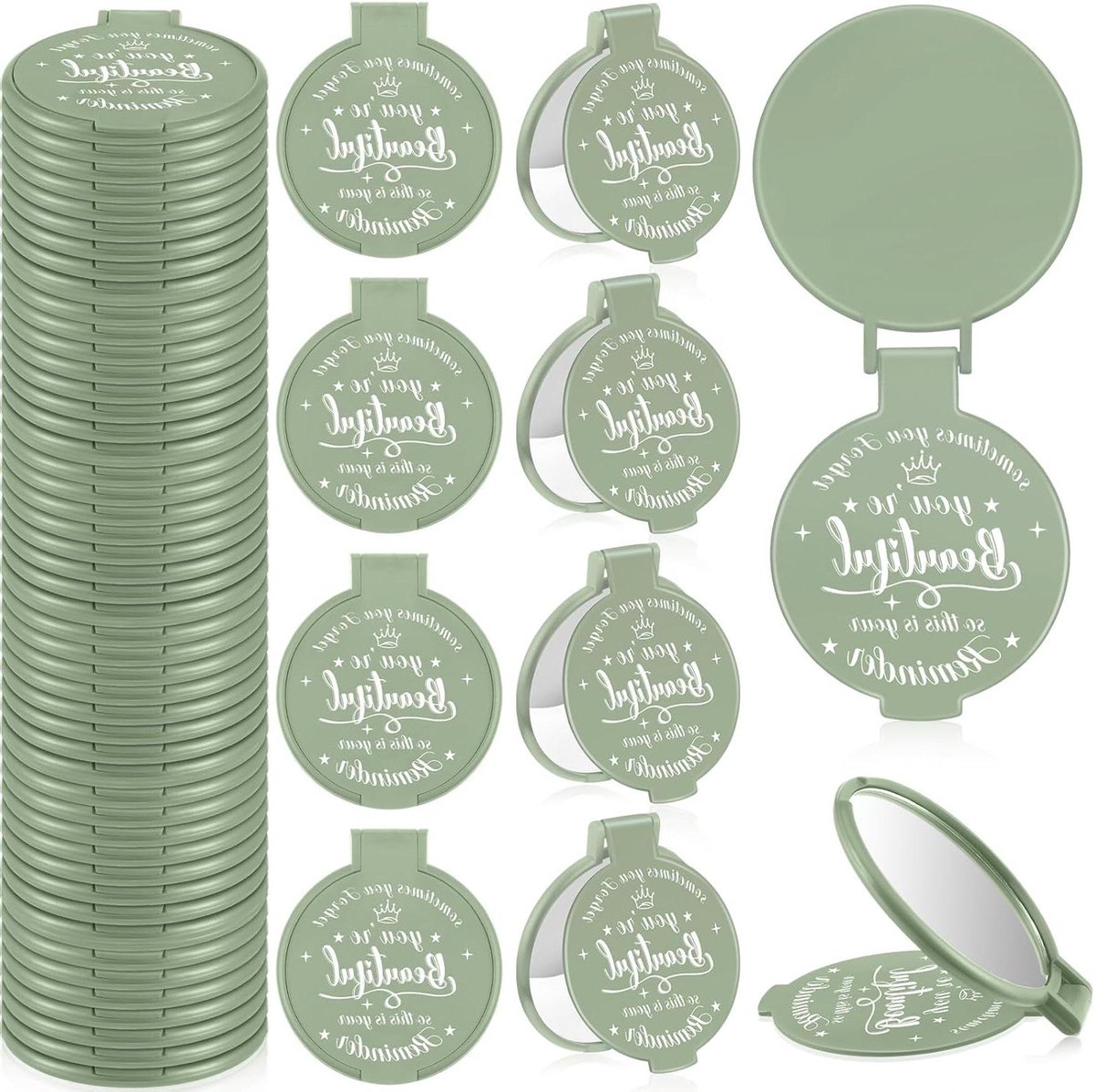 Compacte Spiegels - Zakspiegels Make-up - Dagelijks Gebruik - Met Inspirerende Tekst - 36 Stuks - Salie Groen