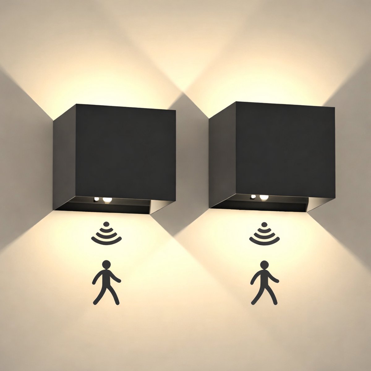 Oplaadbare Wandlamp - Met Bewegingssensor - Warm Wit Licht - 3 Modi - Zwart
