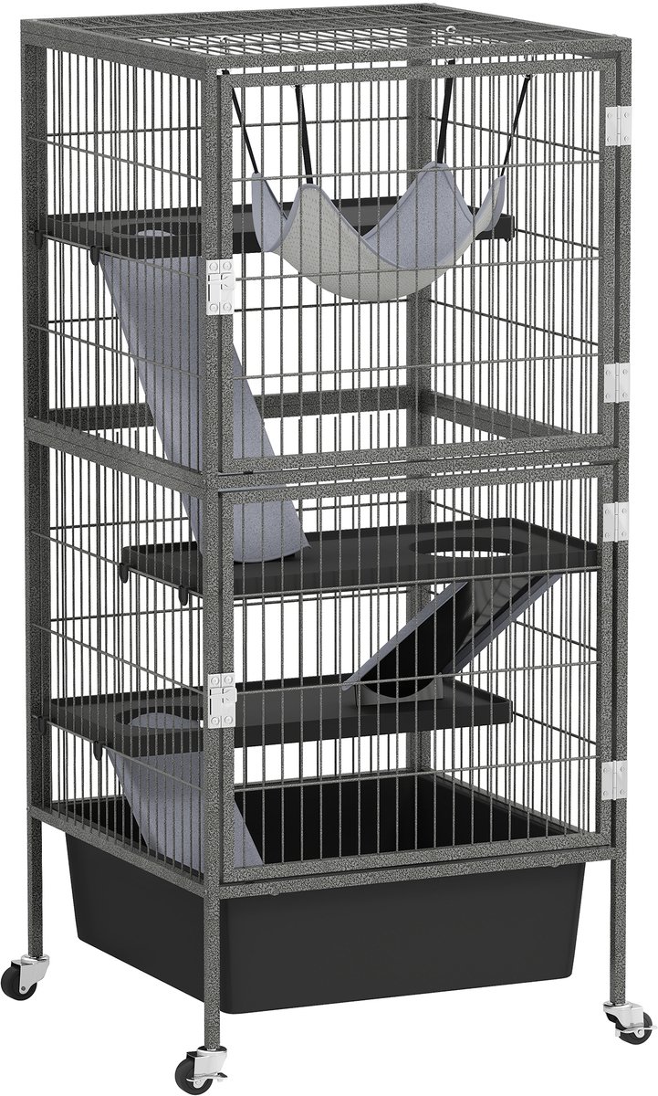 PawHut Kleine dierenkooi-Staal, kunststof-52L x 52B x 115H cm-Grijs