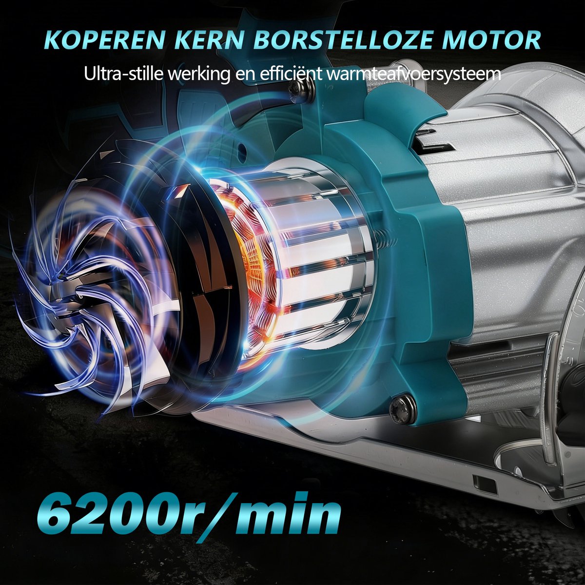 5-inch cirkelzaag, elektrische cirkelzaag met koperen motor, zaagblad, instelbare zaaghoek van 0° tot 90°, afschuining met één hand, 6200 tpm, blauw(Zonder elektrische handgreep) – foto 4