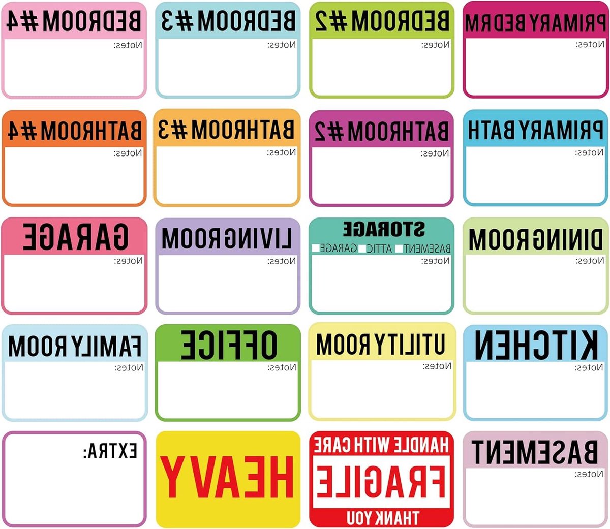 Verhuisdozen Etiketten - Verpakkingsstickers Verhuizen - Dozen Organiseren - 20 Ontwerpen Inclusief - 600 Stuks - Multicolor