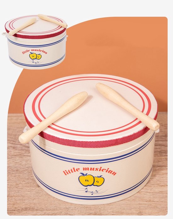 Educatief muzikaal speelgoed voor jonge kinderen: houten percussie-instrumenten (trommels, castagnetten) en mondharmonica's — Montessori-educatief speelgoed voor kinderen — afbeelding 4