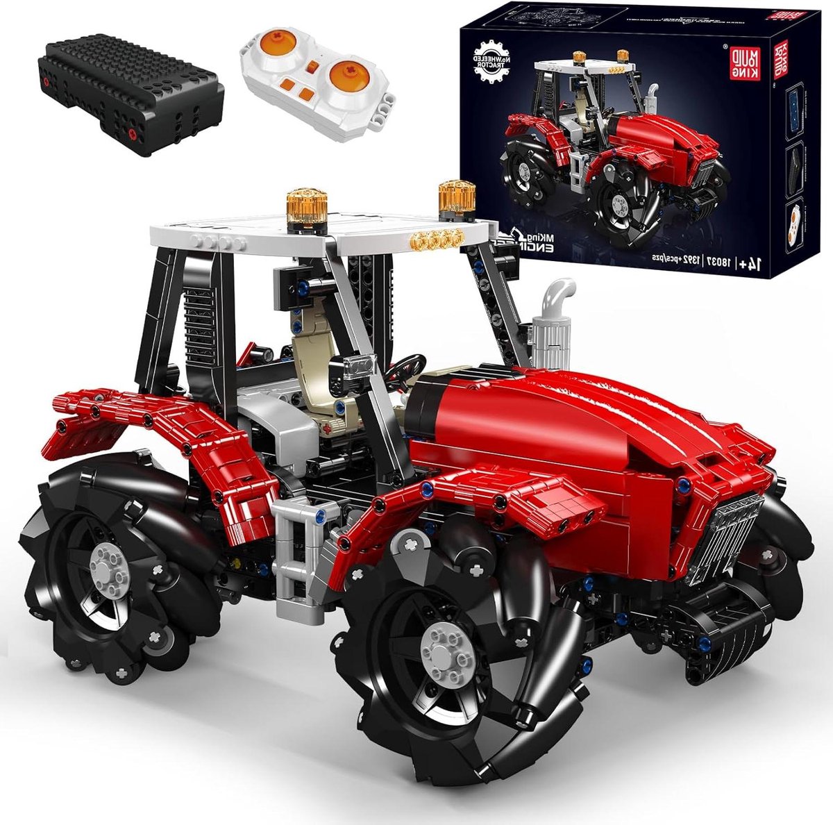 Technik tractor bouwset - RC tractor model - Bouwen en besturen - Omnidirectionele tarwewielen - 1392 delen - rood