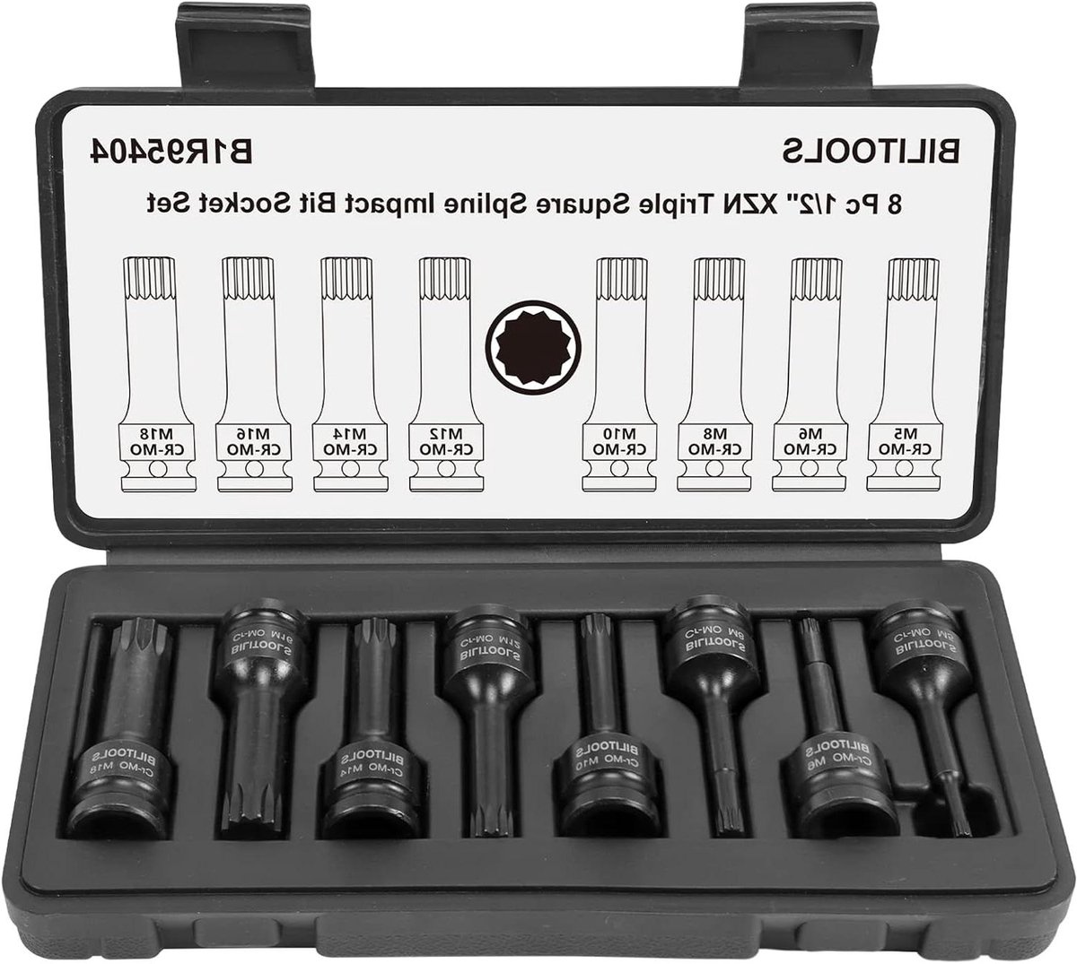 XZN Bit Socket Set - Triple Square Bits - Impact Gebruik - Cr-Mo Staal - M5-M18 1/2 Inch - Zwart