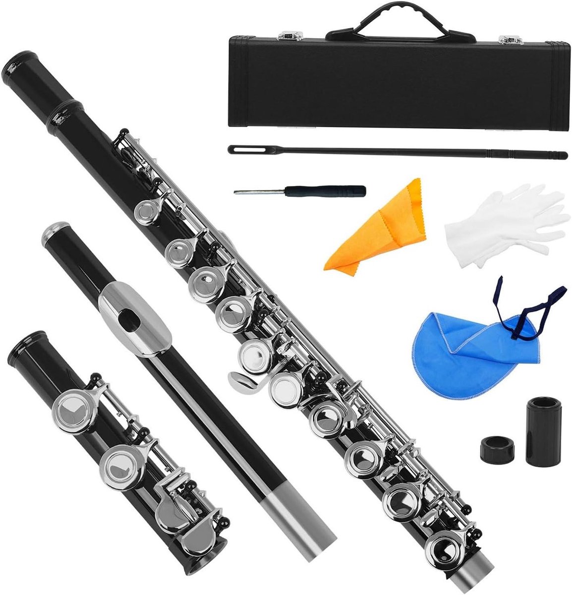 Concertfluit - Dwarsfluit Houtblazer - Muziek Maken - Cupronickel Vernikkeld - 415 cm - Zwart