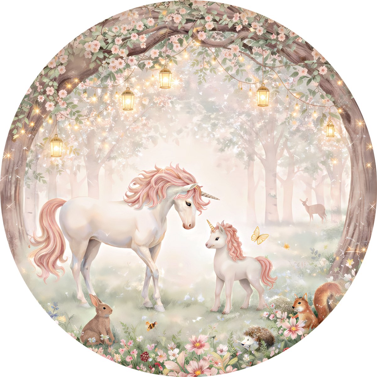 Muurcirkel / wandcirkel unicorn bos 50 cm - Decoratie kinderkamer / babykamer jongens & meisjes