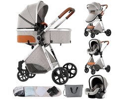 Kinderwagen - Buggy - Zilver - Opvouwbaar - Kinderwagens - Kinderwagen 3 in 1 - Met Wieg/Opzetstuk - Lichtgewicht