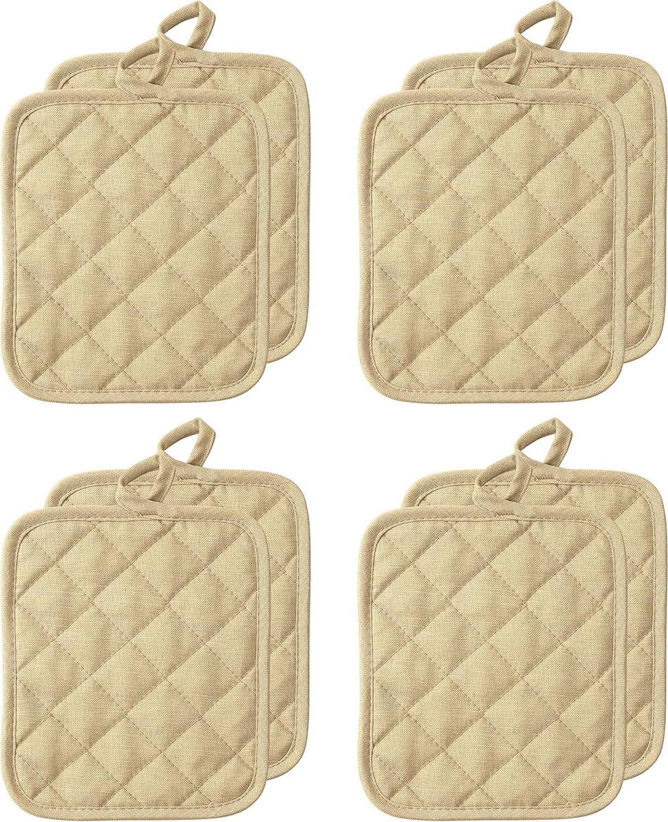Pannenlappen Set - Keukenhanddoeken Oven - Bescherming Tegen Hitte - Hittebestendig 450 Graden - 8 Stuks - Zandkleur