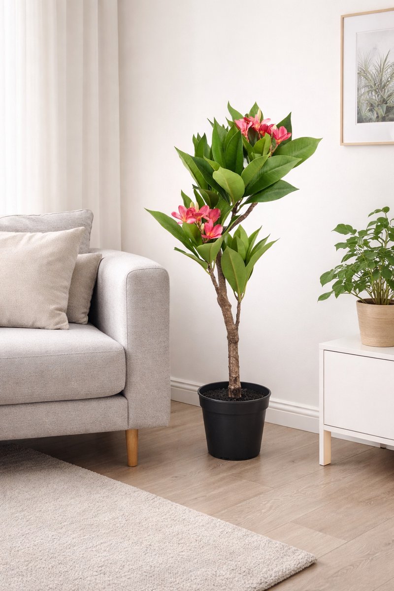 Plumeria Kunstplant 120 cm – Luxe Realistisch – Grote Tropische Kamerplant – Onderhoudsvrij – Inclusief Pot – Woonkamer Decoratie