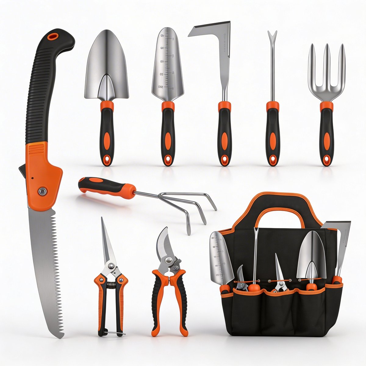 Tuingereedschap 10-Delig Complete Set van RVS voor Tuinieren – Tuingereedschapset Met Snoeischaar, Schep & Hark voor Dagelijks Gebruik – Tuinset Duurzaam & Ergonomisch Design | Incl. Draagtas voor Eenvoudig Opbergen
