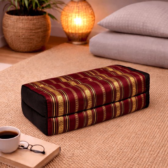 Yoga blok - Traditionele Thaise Kapok Yoga Ondersteuning Blok Kussen - Meditatie Kussen rechthoek - 35x15x10cm - Silklook - rood/goud van Bonboho — afbeelding 2