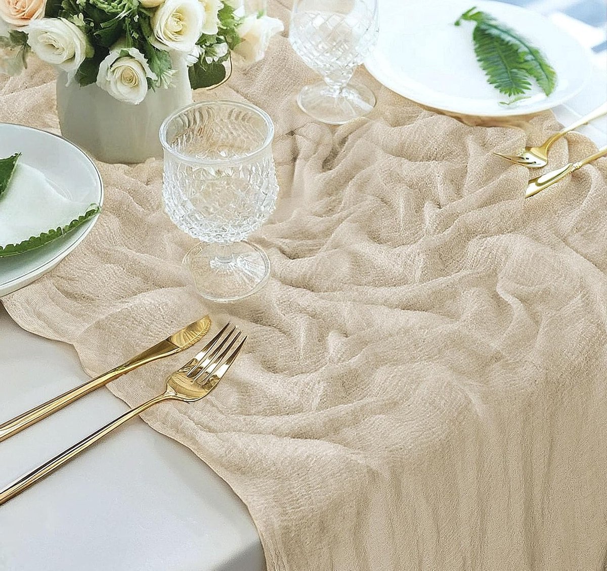 Beige Kaartjes Tafelkleed 31 x 118 Inch - Lichte Mesh Tafelrunner voor Bruiloft, Babyshower en Feestjes, Boho Stijl en Elegante Decoratie