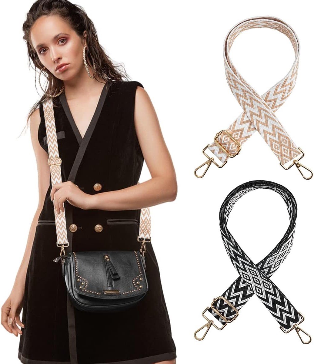 Verstelbare schouderriem voor handtas, 70-130 cm, 3.8 cm breed, zwart/beige, ideaal voor schoudertassen en modeaccessoires
