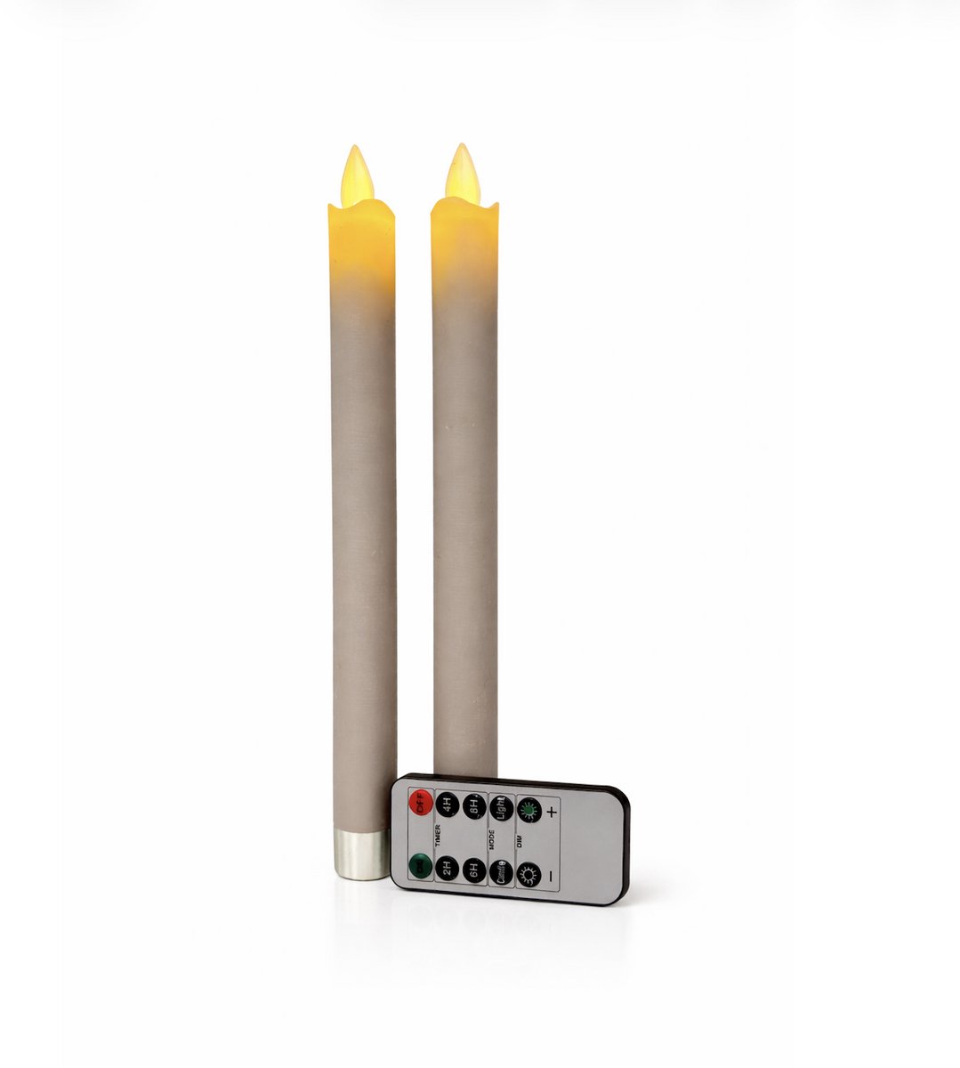 Foryouliving - LED kaarsen met bewegende vlam 2x - Taupe - Afstandsbediening - Dinerkaars rustiek wax 24.5 cm - LED kaars batterij - Timer