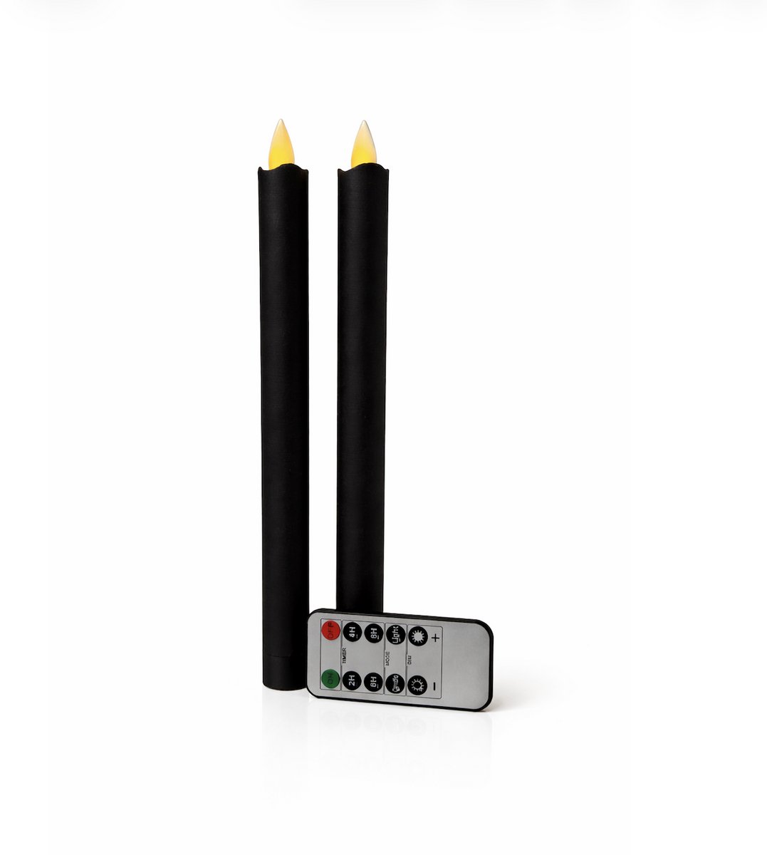 Foryouliving - LED kaarsen met bewegende vlam 2x - Zwart - Black - Afstandsbediening - Dinerkaars rustiek wax 24.5 cm - LED kaars batterij - Timer