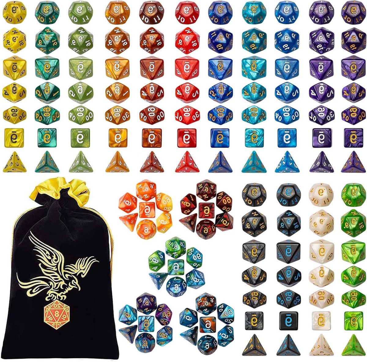 Dobbelstenen Set - Polyhedral Dobbelstenen - Tabletop Rollenspellen - 140 Stuks - 12 x 6 x 1.3 cm - 20 Kleuren