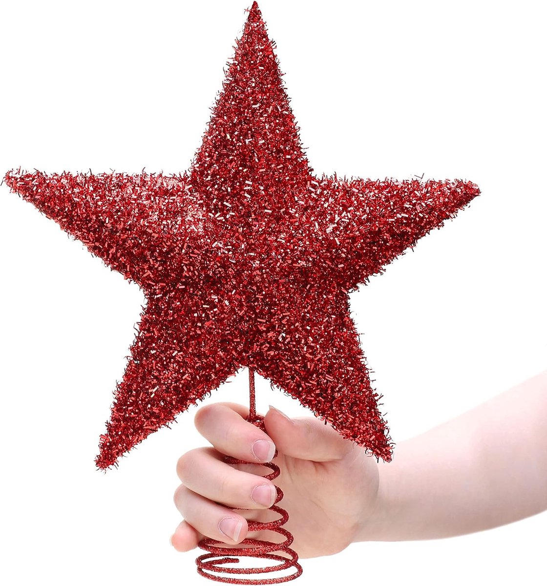 Boom Top Ster - Kerstboom piek - Kerstboom versieren - Fonkelend klatergoud ontwerp - 28 cm - Rood – foto 2