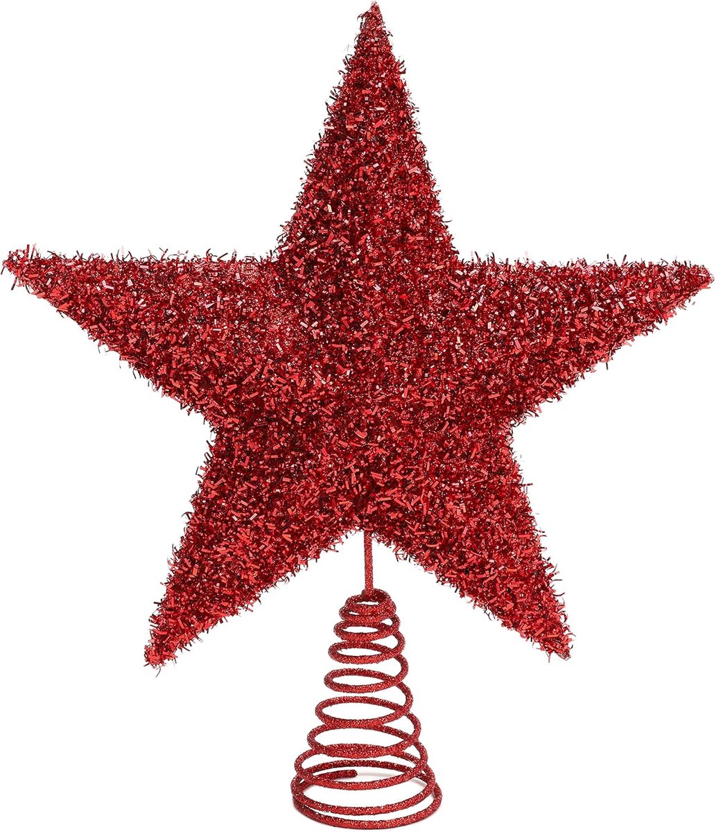 Boom Top Ster - Kerstboom piek - Kerstboom versieren - Fonkelend klatergoud ontwerp - 28 cm - Rood – foto 4