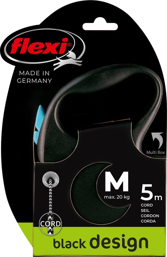 Verpakking van een zwarte Flexi rollijn 'black design', maat M, 5 meter.