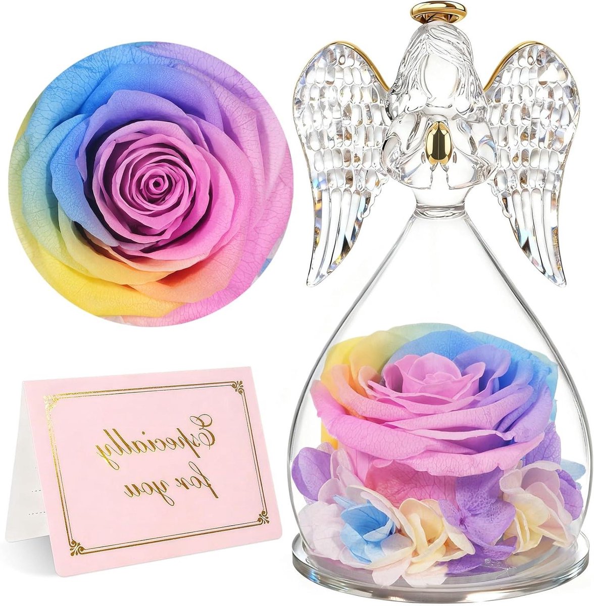 Eeuwige Roos Engel - Roos in Glas - Cadeau voor Vrouwen - Echte Roos Behouden - 13 cm Hoog - Rood