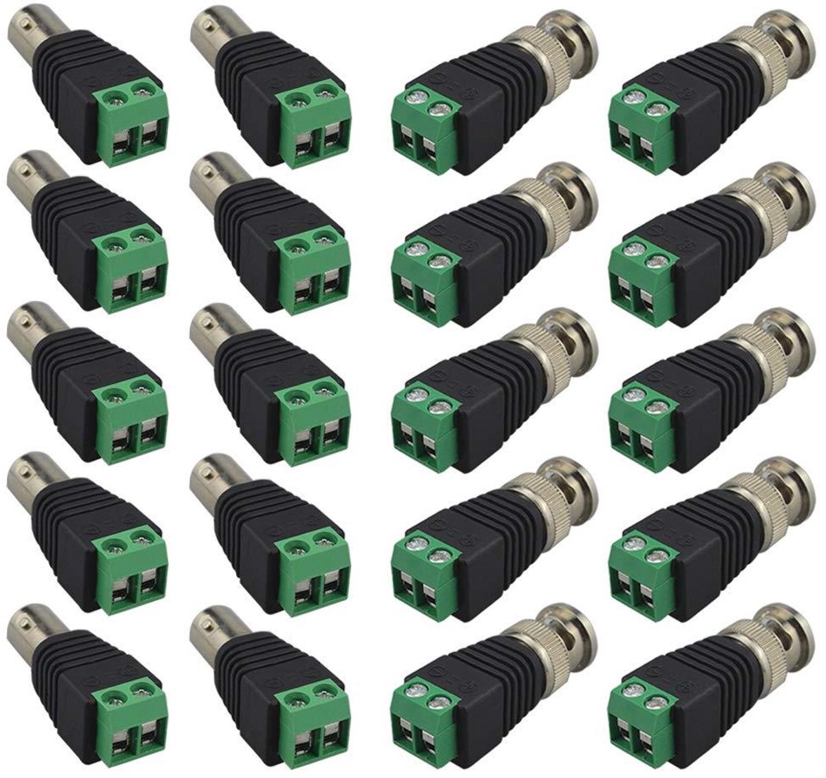BNC Schroef Adapters - Video Balun Stekkers - CCTV Camera Aansluiten - Geen Solderen Nodig - 20 stuks