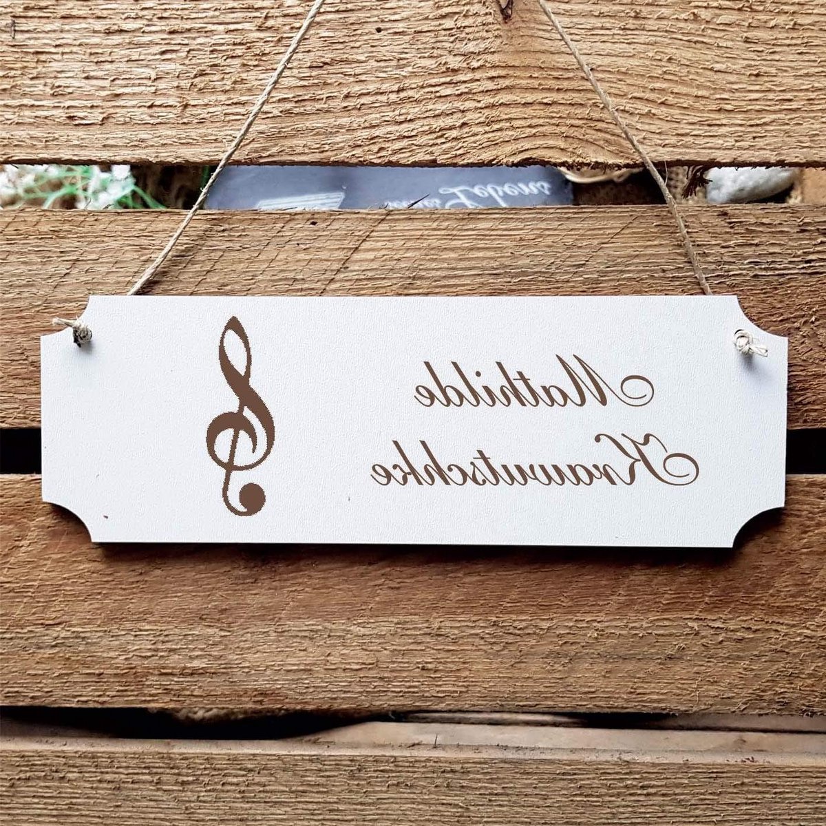 Decoratief Huisbord - Naambordje Muurdecoratie - Persoonlijke Wens Gravure - Shabby Stijl Motief - 20 x 6.5 cm - Wit