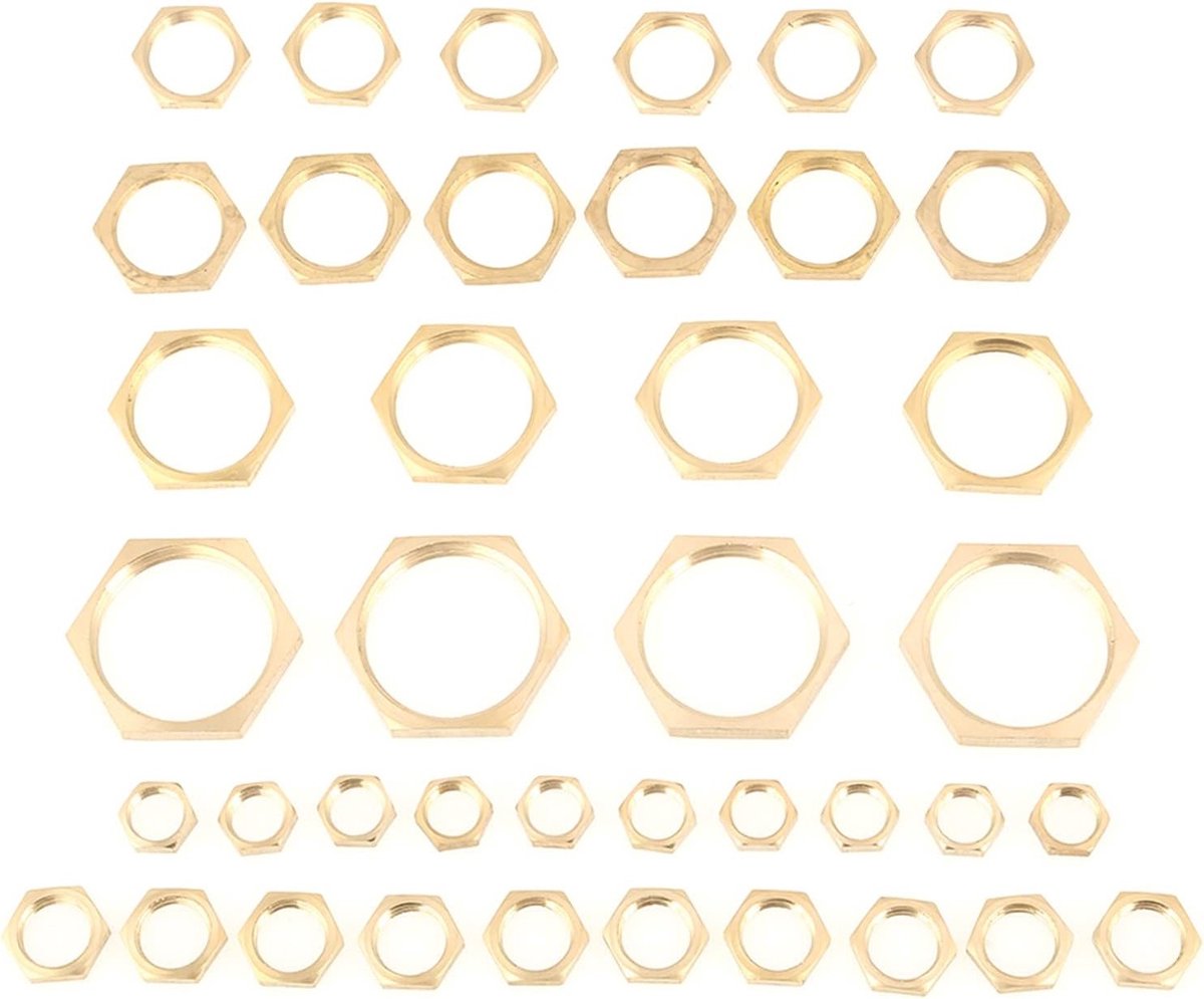 40 Stuks Lock Nuts voor G1/8, G1/4, G3/8, G1/2, G3/4 en G1 Pijpen - Messing Draadmoeren voor Veiligheid en Stabiliteit