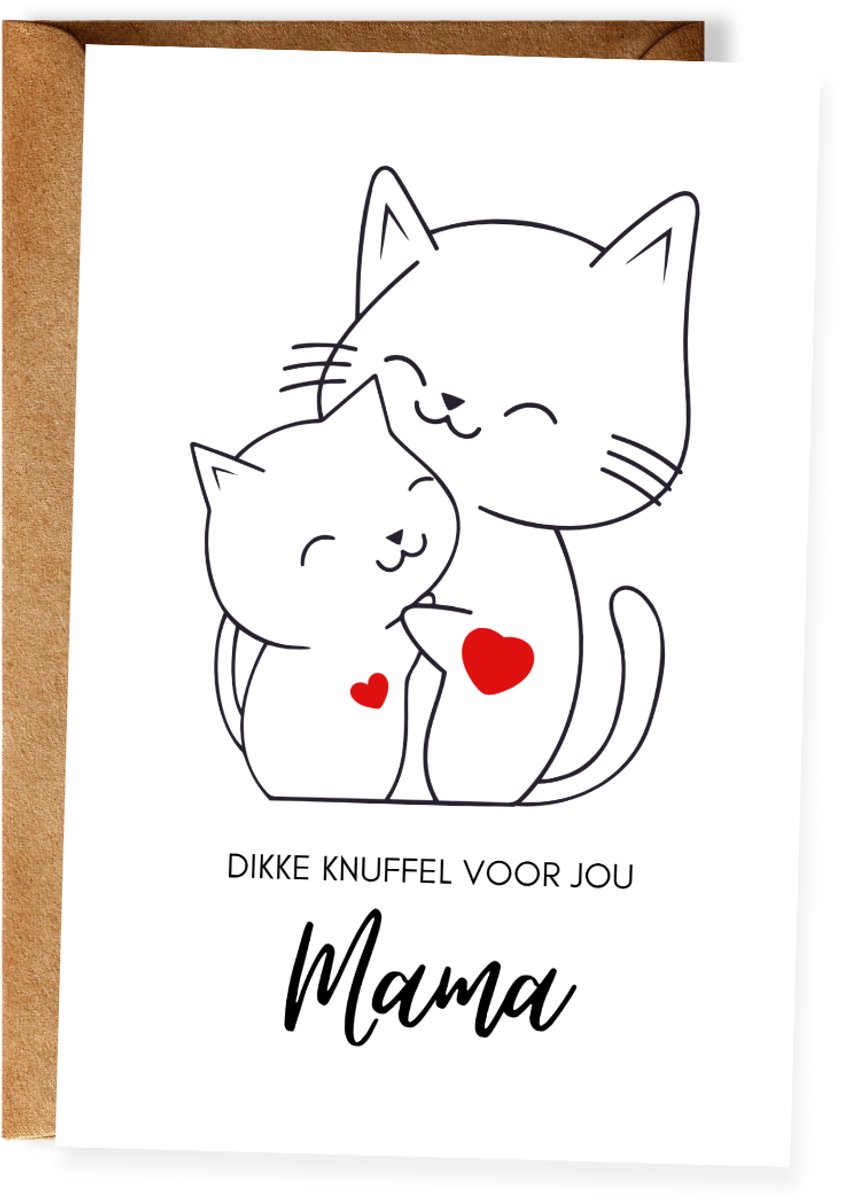 Moederdagkaart - Dikke knuffel voor jou - Katten kaart - Cat Mom - Voor kattenliefhebers - Ansichtkaart - (10x15 cm incl. envelop)