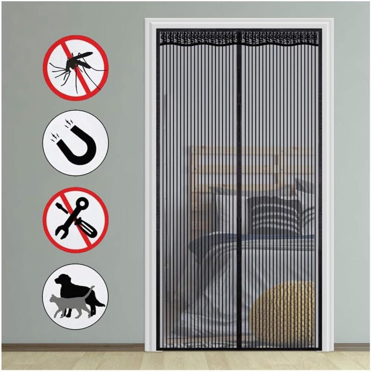 Magnetische Hordeur - Vliegengordijn Magneet - Insecten Buiten Houden - Automatische Sluiting - 145x265cm - Zwart