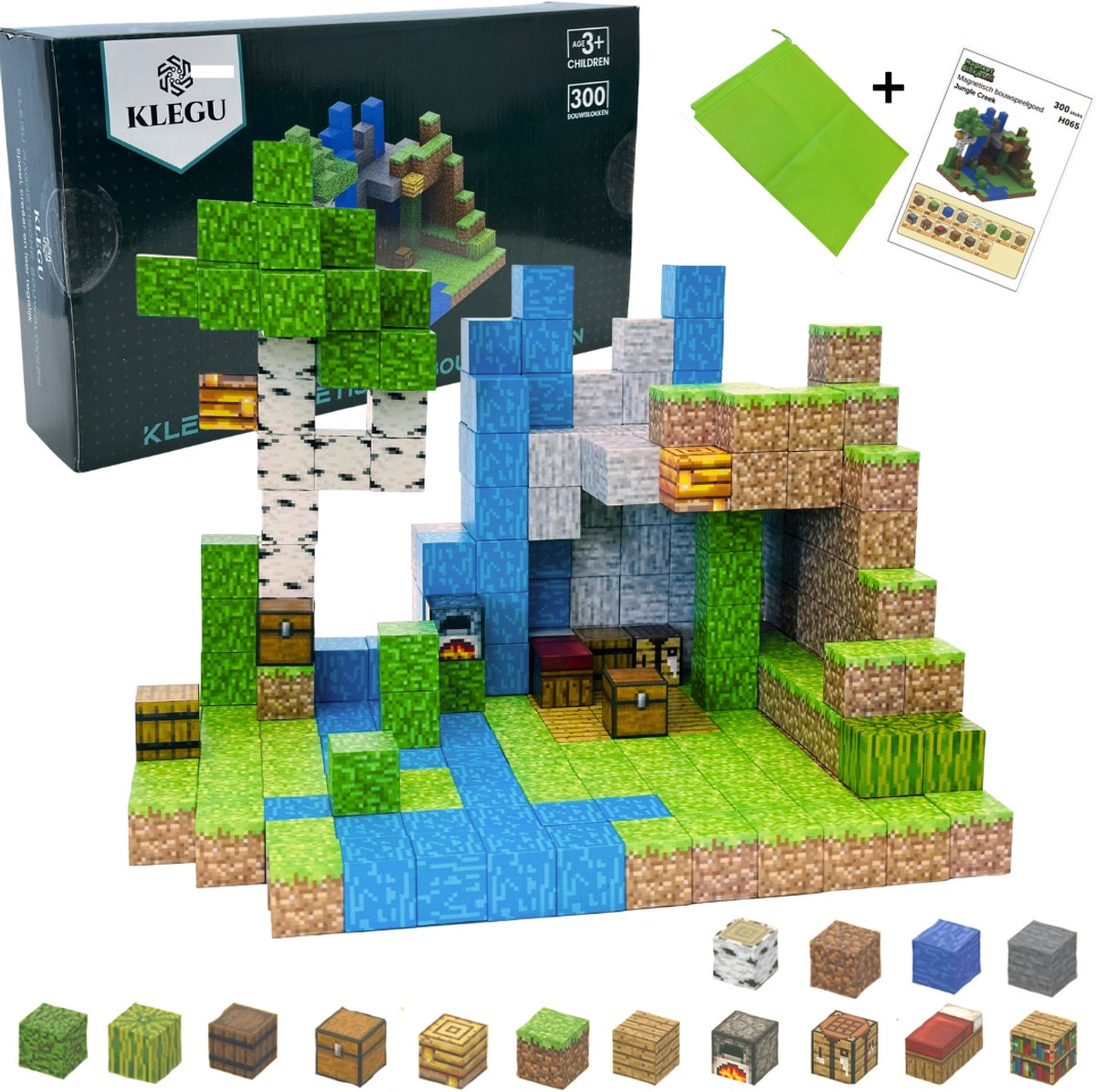 Magnetisch speelgoed – magnetisch bouwspeelgoed 300 stuks – magnetische bouwstenen - magnetische blokken – montessori speelgoed – magneten speelgoed - Jungle creek — afbeelding 2