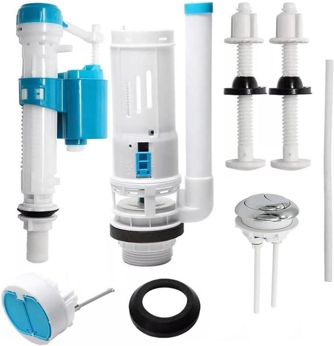 Toilet Spoelmechanisme Kit - Dubbele Spoel Klep - Water Besparen - Verstelbare Inlaatklep - 24 cm Afvoerklep - Wit