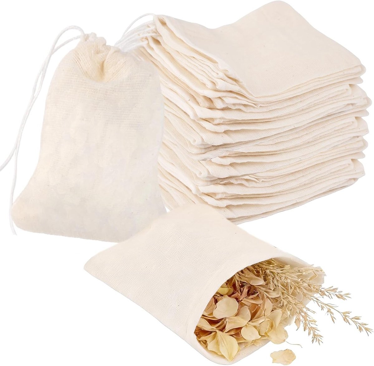 50 Stuks Kruidenzakjes voor Koken, Herbruikbare Katoenen Theezakjes voor Kruidige Mixen, Ideaal voor Specerijen, Thee en Koffiebonen