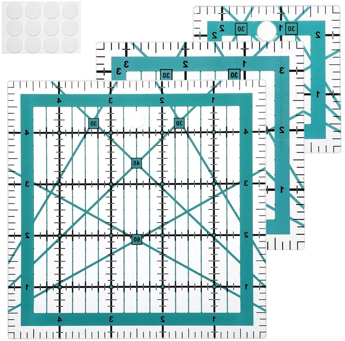 3-delige Patchwork Liniaal Set, Naaien Liniaal voor Quilten, Hoekweergave, Ideaal voor Stoffen en Rolmesjes (6.3/8.8/12.7cm)