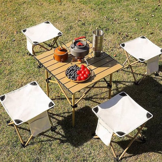 Campingkruk Opvouwbaar - Viskruk Draagbaar - Draagbare Viskruk met Zijvak en Draagtas - Lichtgewicht Vouwkruk voor Camping, Vissen en Reizen - Wit — afbeelding 5