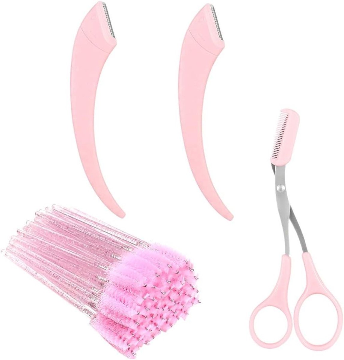 Wenkbrauw Schaar Set - Wenkbrauw Trimmer Wenkbrauwborstel - Gezichtsverzorging Styling - Roestvrij Staal Ultra Fijne Borstels - 100 Borstels - Zilver