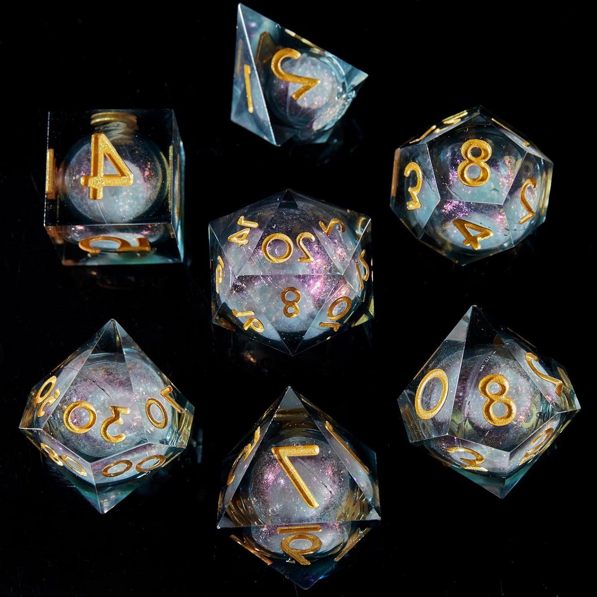 RPG Dobbelstenen Set - Polyedrische Dobbelstenen - Tafelspellen Spelen - Handgemaakte Scherpe Rand - 7-delig - Wit Zand