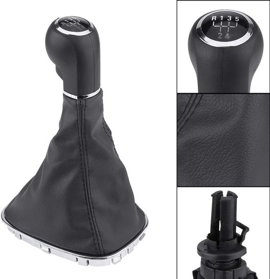 Pomo Cambio Auto - Manopola Leva Cambio - Vervangen Versnellingspook - Met 5-Versnellingen Aanduiding - 26.5 cm - Zwart en Zilver van Merkloos — afbeelding 3