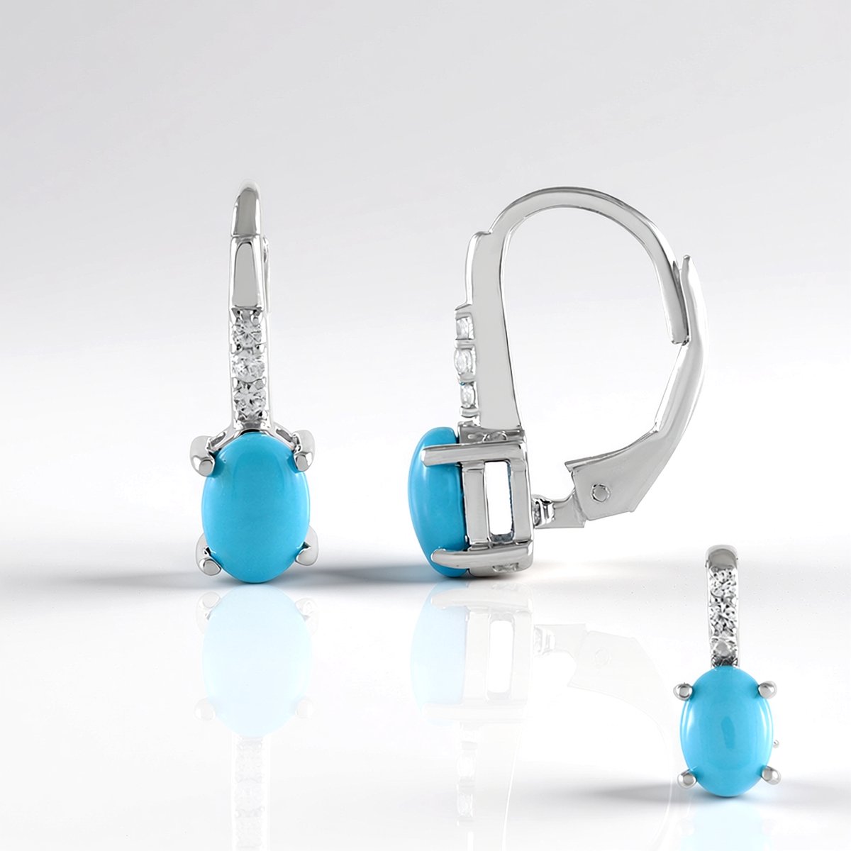 Cavill - Ovale Sleeping Beauty Turkooisen Set 2,01 ct - 925 Zilver Platina Verguld - Oorbellen met Tanzanische Zirkonia 0,099 ct