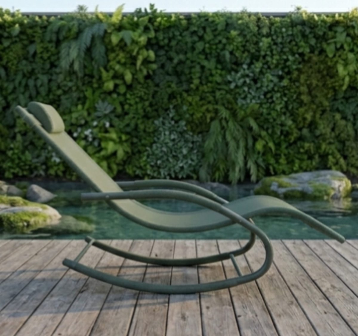 Zonneligstoel 2 Personen 150x63x87 cm – Luxe Schommel Ligbed met Hoofdkussen & Zijvakken, Weerbestendige Tuinligstoel voor Balkon, Terras & Camping – Groen – Urbanhome