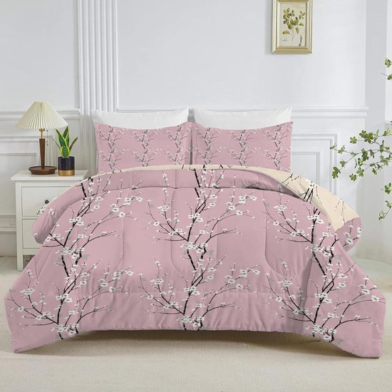 Dubbel Dekbed - Dekbedset Comforter - Alle Seizoenen Slapen - Omkeerbaar Botanisch Patroon - 200x200 cm - Lichtgroen