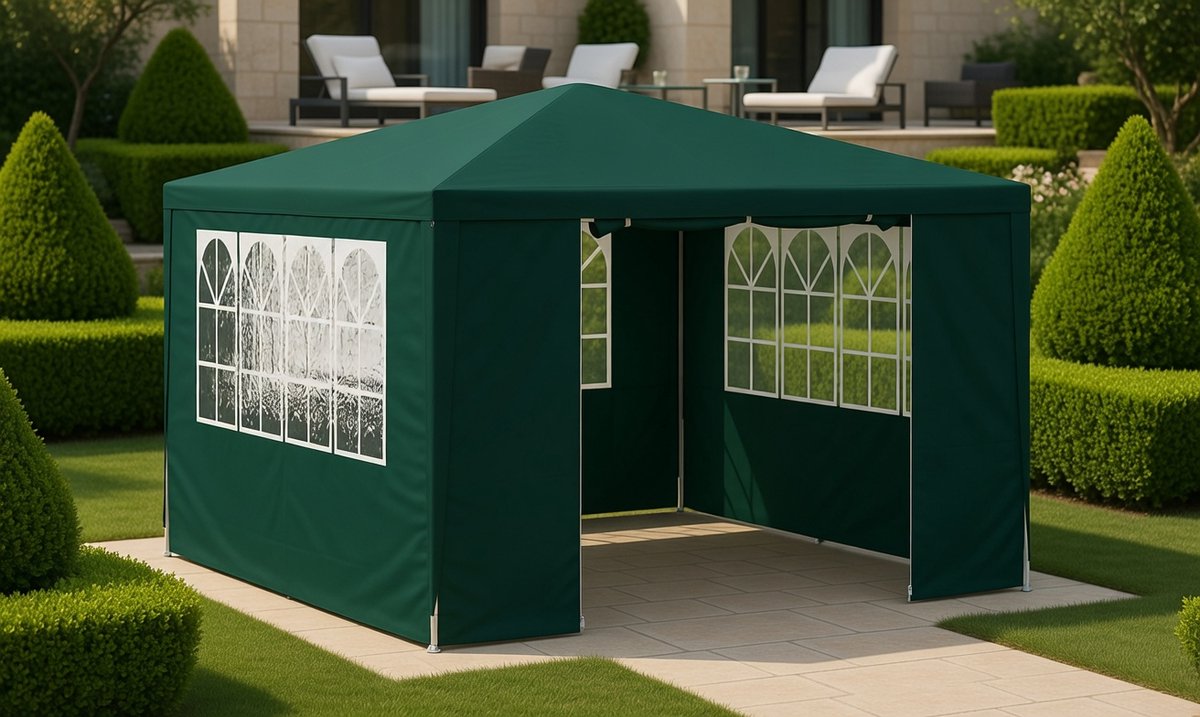 Luxe Opvouwbare Tuingazebo 4x4m met Ramen en Deuren – Professionele Marquee Tent voor Buiten – Groen, Sterk en Weerbestendig – MedaHomeStore