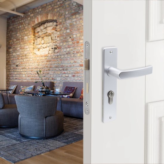 Slotman Solutions Complete Deurbeslagset Zilver | Aluminium Deurklinkset met Insteekslot en Profielcilinder 30/30 incl. 3 Sleutels | PZ55 | Voor Binnendeuren | 180 x 41 mm