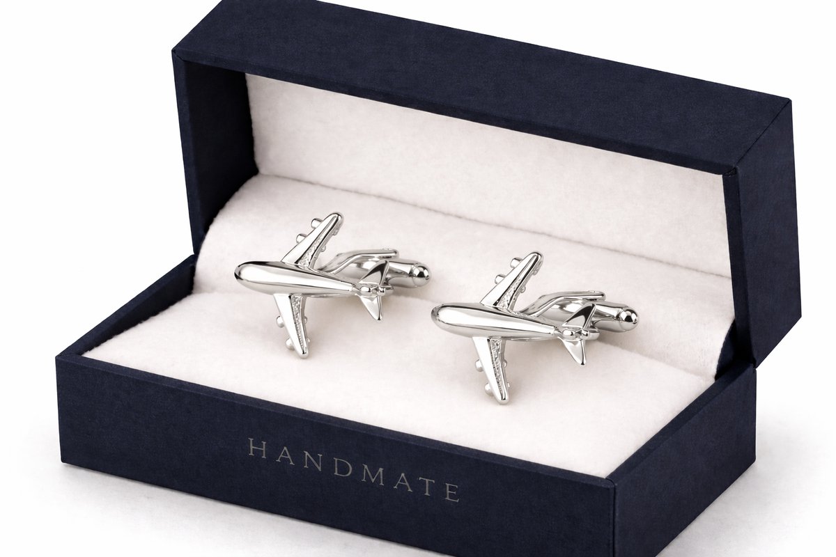 Luchtvaart Manchetknopen - Luxe Vliegtuig Manchetknopen - Airplane Cufflinks - Zilver