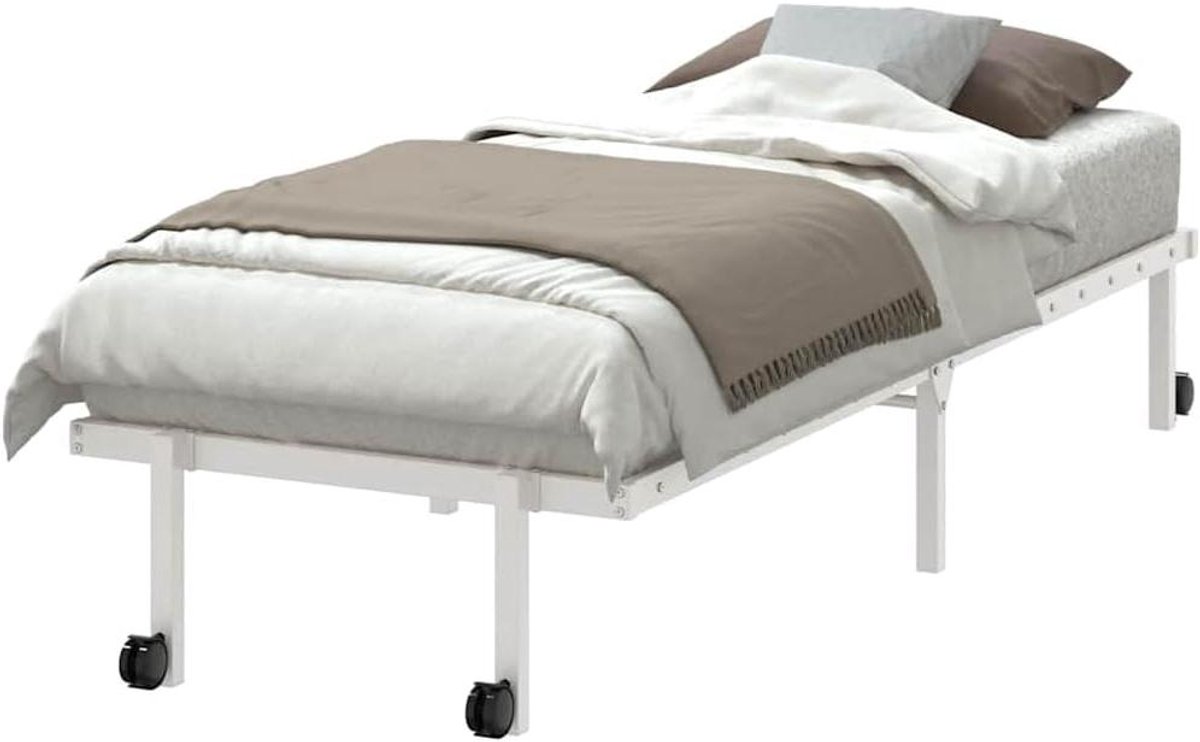 Opvouwbaar Bedframe - Metalen Bedbodem - Ruimte Besparen - Met Wielen - 75x190 cm - Wit