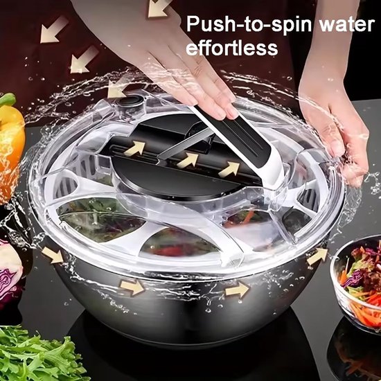Salade Centrifuge - Groente Droger - Salade Bereiden - Grote Capaciteit - 3.5 Liter - Zilver — afbeelding 4
